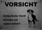 Preview: Edelstahl Warnschild Entlebucher Sennenhund VORSICHT Freilaufender Hund! Betreten auf eigene Gefahr!